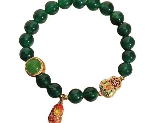 Oriental Green Gemstone Bracelet with Enamel Accents