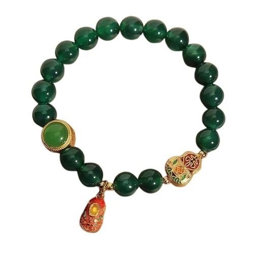 Oriental Green Gemstone Bracelet with Enamel Accents