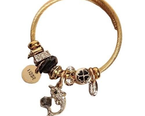 Gold-Tone Bangle Bracelet with Assorted Charms