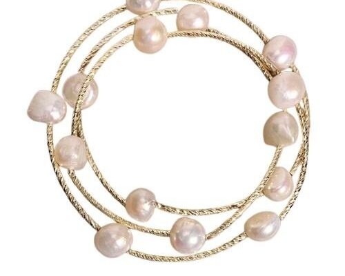 Baroque Pearl and Gold-Tone Coil Bracelet